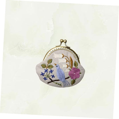 CIMAXIC DIY Embroidery Coin Purse Kit for Beginners with Wool Needle Handmade Embroidery Tools Set Round Fabric Clutch Bag for Women and Girls Includes Patterns and Accessories