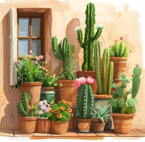Paint by Numbers Kit for Adults, Desert Cactus Painting, 16 x 16 Inch by GEEHEIY