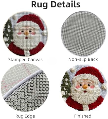 Latch Hook Rug Kit Cute Cartoon Santa Claus Easy for Beginners Round Shape Carpet Crochet Yarn Craft Mini Rug DIY Hook and Latch Little Tapestry for Home Decor 30x30cm-9 - Image 3