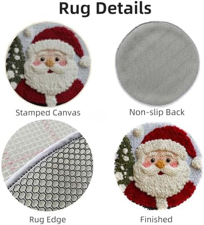 Latch Hook Rug Kit Cute Cartoon Santa Claus Easy for Beginners Round Shape Carpet Crochet Yarn Craft Mini Rug DIY Hook and Latch Little Tapestry for Home Decor 30x30cm-9 - Image 3