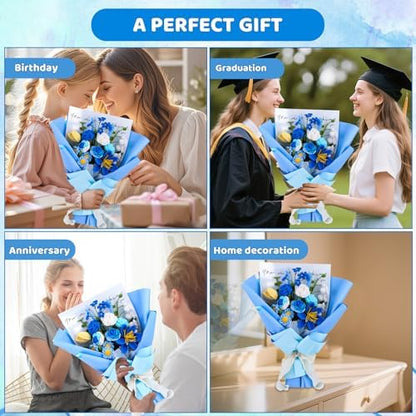Iuuidu Crochet Kit, Flower Bouquet Crochet Kit for Beginners Blue - Image 6