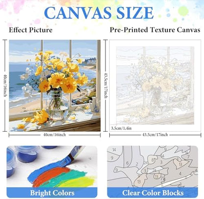 PRASIO Paint by Numbers Kit for Adults Beginner, Flowers Adult Paint by Number Kits on Canvas, DIY Acrylic Number Painting for Adults for Home Decor Gift 16x16 Inch - Image 4