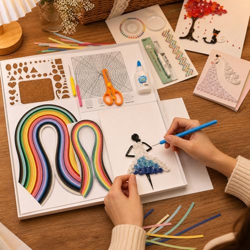 JununGao Quilling Kit for Adults,680 Quilling Paper Strips with Tools, Includes Colored Quilling Strips, Patterned Drafts, Tweezers, and Other Tools,DIY Paper Art Crafts for Hobbyists. - Image 3