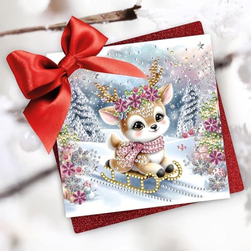 Christmas DIY Diamond Greeting Cards Set, 5D DIY Diamond Art Painting Christmas Style Greeting Card, DIY Christmas Card Making Kits for Family Friends Handmade Gift-#23-Deer - Image 2