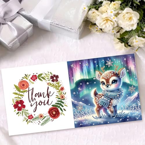 Christmas DIY Diamond Greeting Cards Set, 5D DIY Diamond Art Painting Christmas Style Greeting Card, DIY Christmas Card Making Kits for Family Friends Handmade Gift-#23-Deer - Image 3