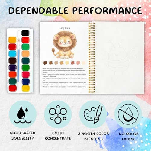 12 Wild Animal Patterns Watercolor Set, Lion Elephant Giraffe Painting Book for Beginners, Fun Family Art Activity Kit, DIY Gift for Teenagers and Adults, Safari Jungle Lover Gifts - Image 3