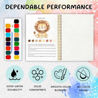 12 Wild Animal Patterns Watercolor Set, Lion Elephant Giraffe Painting Book for Beginners, Fun Family Art Activity Kit, DIY Gift for Teenagers and Adults, Safari Jungle Lover Gifts - Image 3