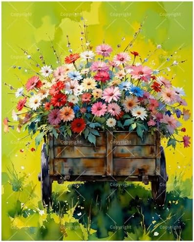 Garden Flowers Paint by Numbers Kit for Adults - DIY Colorful Wildflowers in Wooden Cart Painting on Canvas 12x16In, Framed Acrylic Paint Set, Suitable for Beginners, Art for Home Decoration/Gifts by Unknown