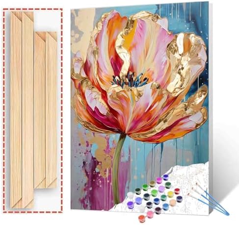 Tulip Flower Paint by Number for Adults Oil Painting for Kids,Paint by Number Blooming Flower Paint by Numbers Abstract Paint by Number Kits Graffiti Paint by Numbers for Beginner（DIY Frame） by Aihonmin