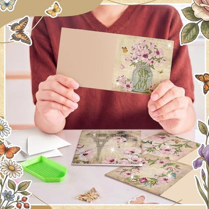 Saillong 12 Pack Vintage Floral Diamond Painting Greeting Card Kits Retro French Flower Diamond Art Cards with Envelopes Pink Flowers 5D Rhinestones Painting Kit for Adult DIY Craft Family Friend Gift - Image 3