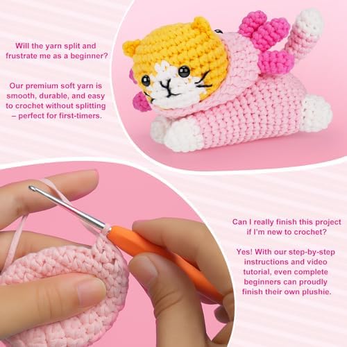 Crochet Kit for Beginners, Cat Dress in Axolotl Crochet Kit, Complete Crochet Animal Kit with Step-by-Step Video Tutorials, Easy Knitting Kit for Adults, DIY Cat Craft Kit for Galentines Gifts - Image 7