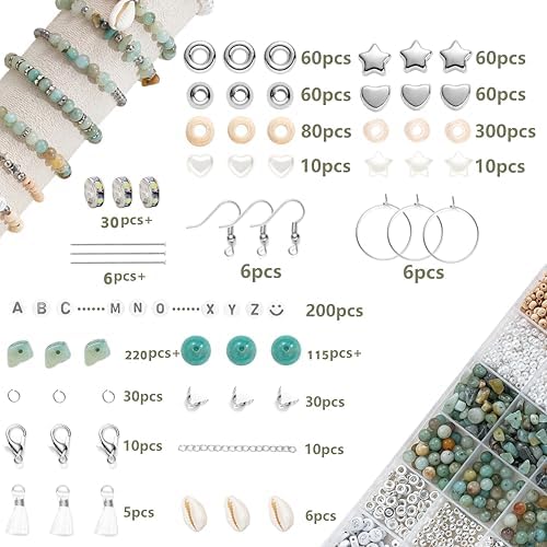 Xyliise Bracelet Making Kit Natürliche Perlen Set for Adults Beads for Bracelets Silver Jewelry Making Supplies DIY Jewelry Necklace Earrings (CZ006-Amazonite) - Image 2