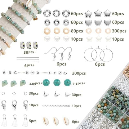Xyliise Bracelet Making Kit Natürliche Perlen Set for Adults Beads for Bracelets Silver Jewelry Making Supplies DIY Jewelry Necklace Earrings (CZ006-Amazonite) - Image 2