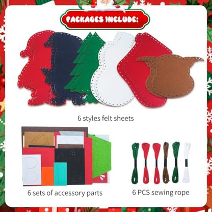 6 Sets Christmas Felt Ornament Sewing Kit, Christmas Ornaments Supplies Santa Elk Snowman Felt Sewing Socking Kit DIY Activity Perfect for Xmas Arts - Image 2