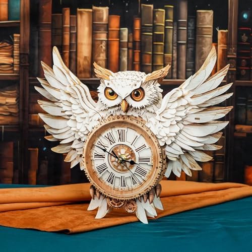 3D Puzzles for Adults, Snowy Owl Wall Clock 3D Wooden Puzzles Clock Kits for DIY Birthday Gift for Women Men Home Decor Holiday Christmas - Image 6