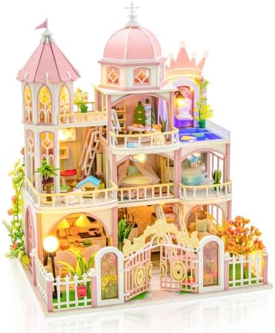 DIY Miniature House Kit, Windsor Castle Tiny 3D Wooden House Making Set for Adults, Dollhouse Bookshelf Decor with Furniture & LED Lights, Christmas Birthday Greenhouse Craft Gift for Friend by Hallisun