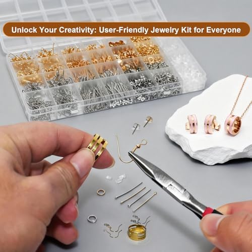 3824Pcs Earring Making Kit with Jewelry Pliers – Complete DIY Earring Supplies Including Hooks, Eye Pins, Jump Rings, Hypoallergenic Jewelry Findings for Beginners and Professionals - Image 6