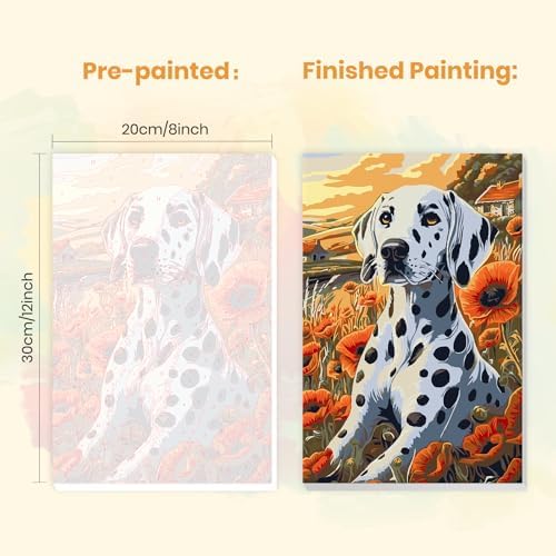 MXJSUA Dalmatian Dog Paint by Numbers Kit with Frame for Adults, Animal Easy Beginners Paint by Number on Canvas with Easel, Acrylic Number Painting Craft Gifts for Home Decor, 8x12 inch - Image 3