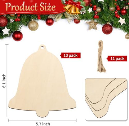 Large Size 7 inch Wooden Christmas Ornaments to Paint 10PCS, DIY Blank Bell Cutouts Unfinished Wood Ornament for Crafts Hanging Christmas Decorations, Wood Discs Ornament for Home Autumn Winter - Image 7