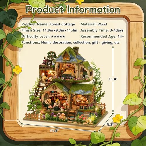 DIY Miniature House Kit, Victorian Dollhouse Kit, 3D Wooden Puzzles Bookshelf Craft Kits, Mini Doll House Building Kit for Adults Teen(Forest Cottage) - Image 2