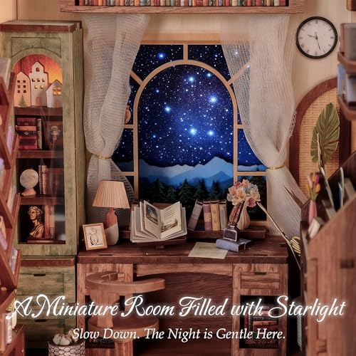 Dolphin Island DIY Book Nook Kit for Adults, 3D Wooden Puzzle Booknook Miniature House Kit (Starlight Reading Nook) - Image 3