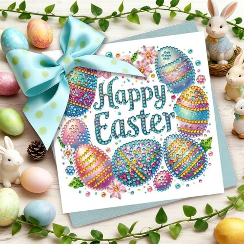 DIYDeligths 6Pcs DIY Foldable Diamond Art Painting Greeting Cards Creative Birthday Festivals Handmade Thank You Card Set Blessing Greeting Card Craft Gift Idea (Easter Font) - Image 2