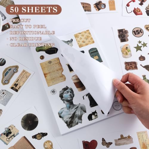 1000+ PCS Retro Vintage Sticker Book, Old Fashion Little Object Theme Aesthetic Stickers for Scrapbooking, Art Journaling, Junk Journal Supplies for Adults Teens Girls DIY Crafts Decorations - Image 7
