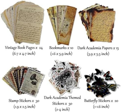 Vintage Aesthetic Scrapbook Supplies Kit with Scrapbook Paper, Stickers, Bookmarks for Scrapbooking, DIY Albums, Junk Journals, Bullet Journals, Dark Academia Aesthetic Decor (Dark2 129 Pcs) - Image 2