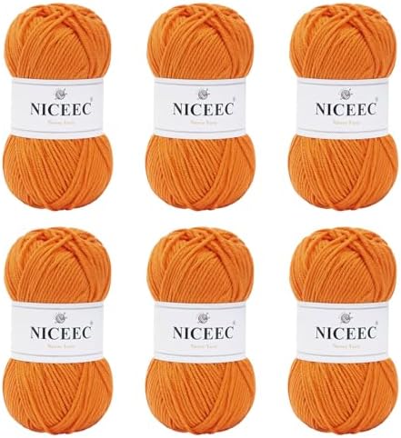 NICEEC 300g Soft Assorted Colors Yarn 100% Acrylic 870yds -Orange by NICEEC