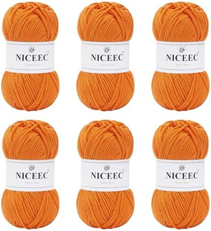 NICEEC 300g Soft Assorted Colors Yarn 100% Acrylic 870yds -Orange by NICEEC
