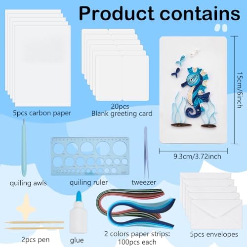 WEBEEDY 20 Sets Paper Quilling Kit for Adults Beginners 5 Styles Sea Animals Quilling Greeting Card Making Kit with Instruction DIY Turtles Dolphins Flamingos Jellyfish Seahorses Cards for Birthday - Image 2