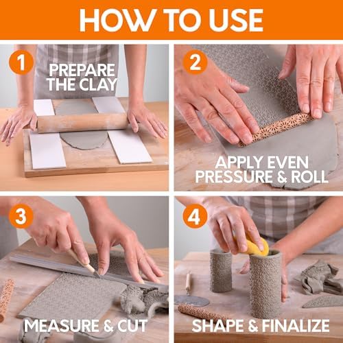 Byllstore Clay Texture Rollers | 10-Pack | 5 in x 0.65 in | Premium Wooden Pottery Tools | Set B - Image 6