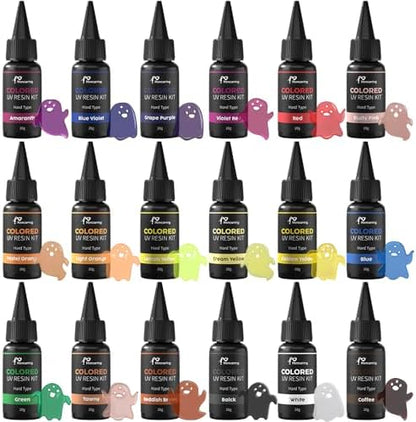 Honcaring UV Resin, 18 Colors UV Curing Hard Type Resin Clear, Fast Curing Odorless & Colored UV Resin Kit for Jewelry Making, Crafts, DIY(20g/0.68oz Each) by Honcaring