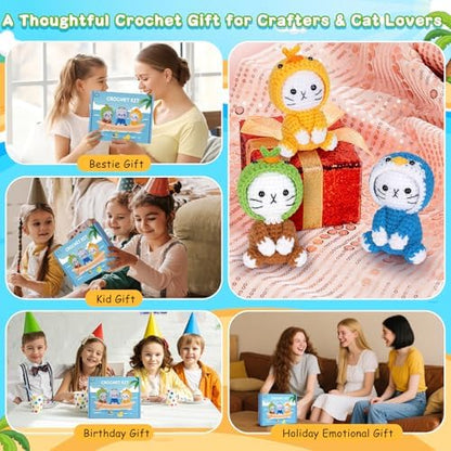 Crochet Kit for Beginners, 3 Pack Duck Cat Crochet Kits with Step-by-Step Video Tutorials, Beginner Crochet Kit for Adults, Crochet Animal Kit for Starters, DIY Craft Gift for Cat Lover - Image 6