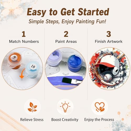 AUKELHJ Framed Paint by Numbers Kit for Adults, Baseball, 10x10 inch - Image 6