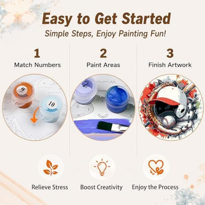 AUKELHJ Framed Paint by Numbers Kit for Adults, Baseball, 10x10 inch - Image 6
