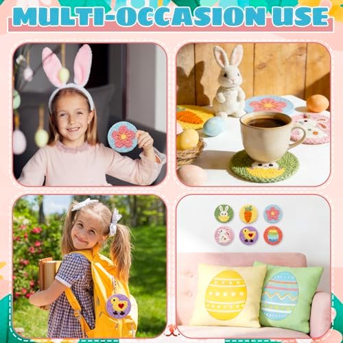 AnyDesign Easter Punch Needle Coaster Kits Cartoon Bunny Rabbit Chick Egg Crafts Coasters with Adhesive Felt Yarns Embroidery Hoop Instruction for Adults Beginners Spring DIY Decor - Image 7