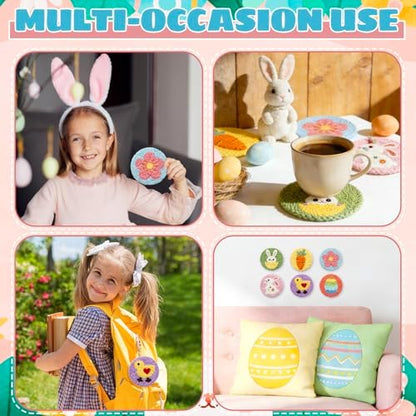 AnyDesign Easter Punch Needle Coaster Kits Cartoon Bunny Rabbit Chick Egg Crafts Coasters with Adhesive Felt Yarns Embroidery Hoop Instruction for Adults Beginners Spring DIY Decor - Image 7