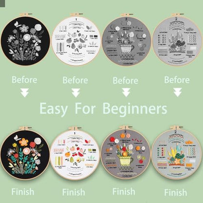 Ohcol Embroidery Kit for Beginners, 4 Floral Patterns, Learn 33 Stitches, Pre-Printed Fabric, Hoop, Colored Threads and Needles, Easy Video Guide, DIY Hand Sewing Gift for Adults and Teens - Image 5