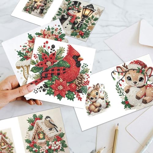 Artiphile DIY Pearl Art Painting Greeting Card Set Crafts Decor 6-Piece Foldable Cards Kit with Envelopes and Tools for Holiday Wishes Adult Crafting Project-Christmas - Image 7