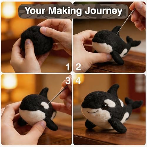 DIY Needle Felting Kit Cute Orca Killer Whale – Needle Felting Starter Kit with Fiber Roving, Needles, Felting Pad & Instructions | Felted Ocean Animal Kit for Beginners Adults | DIY Craft Gift - Image 4