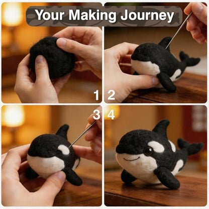 DIY Needle Felting Kit Cute Orca Killer Whale – Needle Felting Starter Kit with Fiber Roving, Needles, Felting Pad & Instructions | Felted Ocean Animal Kit for Beginners Adults | DIY Craft Gift - Image 4