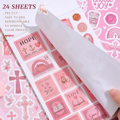 500+ Christian Scrapbook Sticker Book, Pink Bible Faith Inspirational Stickers for Scrapbooking, Art Journal Supplies for Adults Teens Women Girls Junk Journaling - Image 7