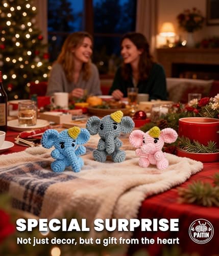 PAITIN Crochet Starter Kit – Easy DIY Craft Set for Adult Beginners, Handmade Yarn Art Project with Video Guidance (Elephant) - Image 7