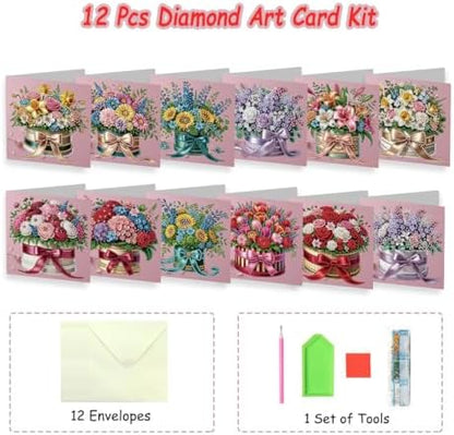 6 Packs Diamond Painting Greeting Cards Kits for Adults, Diamond Art Holiday Card with Envelopes, DIY Card Making Kits for Birthday Valentine's Day Mother's Day Thanksgiving (Bouquet) - Image 2
