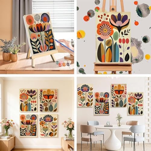 LWZAYS 4 Pack Floral Paint by Numbers Kit for Adults with Frame, Easy Flowers Paint by Number for Adults Beginner with Wooden Easel, DIY Painting by Numbers Canvas Framed for Home Decor 8 x 12 Inch - Image 3