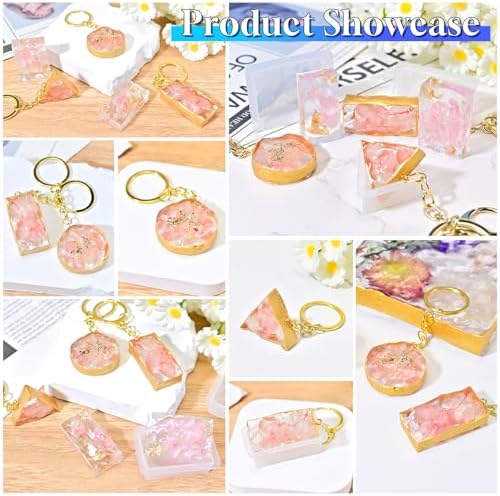 226Pcs Resin Keychain Molds Set - Triangle, Round, Square, Rectangle Ripple Pendant Molds with Keychain Accessories, Perfect Epoxy Resin Silicone Molds for DIY Jewelry Making - Image 6