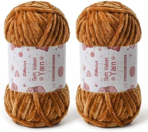 2x100g Fluffy Velvet Chenille Yarn for Crocheting and Knitting, 80m (87.5yd) Baby Yarn for Crocheting Soft, Crochet Chunky Yarns Amigurumi Yarns (2 Brown) by OMoiut