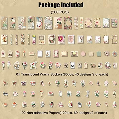 Esweny 200PCS Vintage Scrapbooking Supplies Kit for Journaling, Scrapbook Sticker Paper Pack for Junk Journal Planners Aesthetic Cottagecore Room Decor Wall Art Collage Album - Image 2