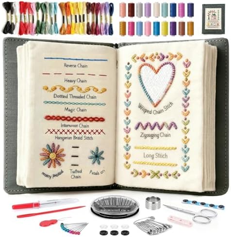 Embroidery Stitch Book Kit for Beginner Adults, 2026 Hand Embroidery Kits with Pre-Stamped Pattern, Complete Sewing Kits, Step-by-Step Guide by Unknown